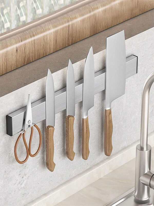1pc Kitchen Knife Rack Storage Rack (No Need To Punch, Comes With Nail-Free Glue, Distinguish Between Front And Back When Installing, Single-Sided Magnetic) Magnet Stainless Steel 304 Magnetic Wall-Mounted Simple Knife Rack. Storage For Kitchen Knives. Knife Rack Halloween Christmas Kitchen Good Helper Kitchen Knife Storage Accessories