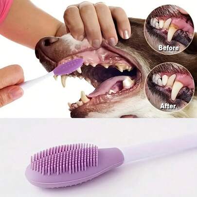 5pcs Dog Toothbrush Kit: Double-Sided Soft Silicone For Gentle Cleaning & Long Curved Handle For Easy Reach!