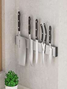 1 pièce Porte-couteaux de cuisine (pas besoin de percer, fourni avec colle sans clou, distinguer l'avant de l'arrière lors de l'installation, aimant unilatéral) Porte-couteaux magnétique en acier inoxydable 304 simple monté au mur. Rangement pour couteaux de cuisine. Porte-couteaux Halloween Noël Bon assistant de cuisine Accessoires de rangement de couteaux de cuisine