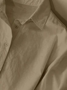 INAWLY Bộ 2 món quần short dài tay rộng rãi thoải mái chất liệu vải lanh pha trộn thời trang đơn giản mới dành cho nữ - Cà phê nâu - Xem 3