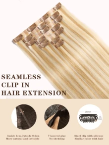 Seamless Clip Ins P27/613 Blonde 12A Straight Seamless PU Weft Clip In Hair Extension 100% Real Raw Human Hair 7Pcs/Set Halloween Costumes - SP27/613 - View 4