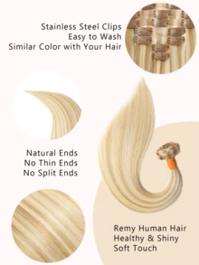 Seamless Clip Ins P27/613 Blonde 12A Straight Seamless PU Weft Clip In Hair Extension 100% Real Raw Human Hair 7Pcs/Set Halloween Costumes - SP27/613 - View 2