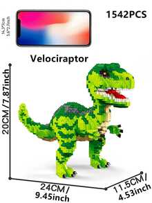 1500-PCS Jurassic - Era Dinosaur DIY 3D Assembly Creative And Educational Stress - Relieving Building Block Model Ornament – Velociraptor, Tyrannosaurus Rex And Cartoon Dinosaur; Indoor Home Decor; Ideal Festival Or Birthday Gift For Dinosaur Lovers - Multicolor - View 4