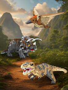 1500-PCS Jurassic - Era Dinosaur DIY 3D Assembly Creative And Educational Stress - Relieving Building Block Model Ornament – Velociraptor, Tyrannosaurus Rex And Cartoon Dinosaur; Indoor Home Decor; Ideal Festival Or Birthday Gift For Dinosaur Lovers - Multicolor - View 12
