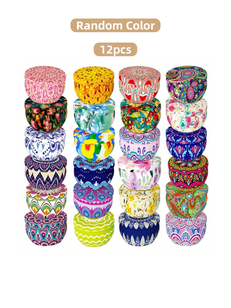 SHEIN 4/12/24/36 件 2.2 盎司带盖蜡烛罐，散装空蜡烛容器，用于 DIY 蜡烛制作，优质金属烛台，圆形蜡烛罐套件，适合成人制作各种图案 - 混合色 - 查看 9