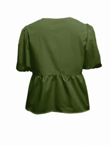 Rafferiza 女款泡泡袖上衣、女款襯衫、蝴蝶結肩帶 - 軍綠色 - 查看 2