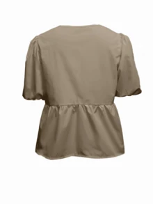 Rafferiza 女款泡泡袖上衣女襯衫蝴蝶結肩帶 - 咖啡棕 - 查看 2
