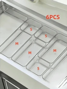 Conjunto de bandejas organizadoras de gavetas, plástico transparente, armazenamento para maquiagem, cuidados com a pele, cosméticos, material de escritório, acessórios de mesa, banheiro, utensílios de cozinha, 6 peças, 7 peças, 8 peças, caixa divisória empilhável de vários tamanhos para organização de gavetas, solução de armazenamento doméstico - Claro - Ver 10