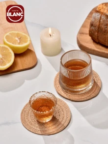 4pcs/Set Polyester Table Cup Coaster, Minimalist Round Coaster For Home - Khaki - View 4