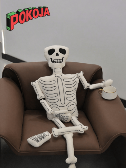 Almofada decorativa confortável em formato de esqueleto, 110 cm de altura, macia, com caveira, pelúcia de esqueleto, para sofá, cama, decoração de Halloween para casa