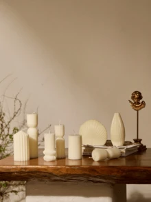 Cirelle 8 estilos de velas aromáticas grandes con diseño geométrico abstracto blanco para boda, yoga, meditación, decoración del hogar, relajación, purificación del aire, regalo de cumpleaños y vacaciones - Blanco - Ver 1