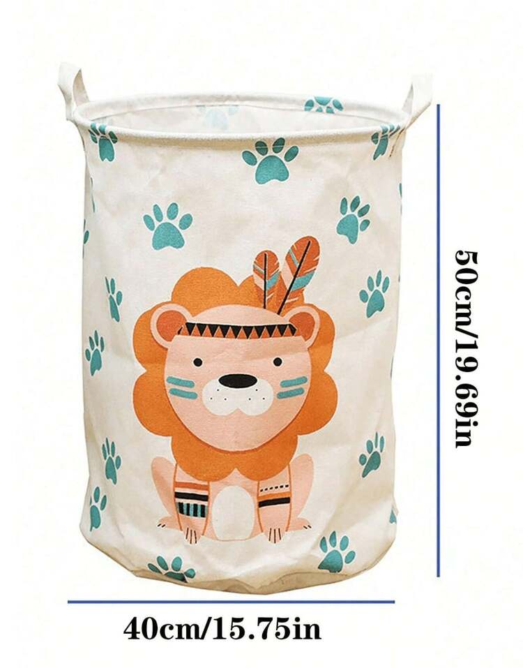 SHEIN 1PC Cartoon Lion Foldable Storage Basket Dirty Clothes Bucket Clothes Change Storage Bucket Children's Toy Storage Basket - Orange - View 8