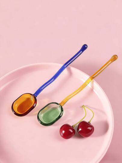 Joivida 1 Peça Colher de Vidro Ondulada Colorida para Uso Doméstico, Para Café, Leite, Suco, Sobremesas; Colher Criativa de Vidro tipo Bastão para Mexer, Cozinha, Presente de Natal