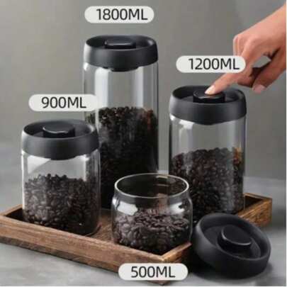 1 件高品质硼硅酸盐玻璃真空罐，透明，防锈，手工制作，用于咖啡豆和厨房储存