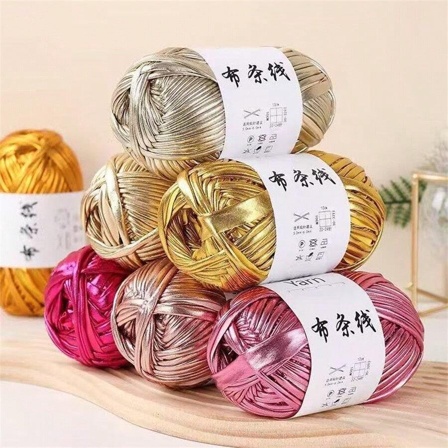 2 件闪亮弹性纱线 - 强弹性针织和钩编纱线,颜色鲜艳柔和(粉色、红色、青绿色、蓝色、紫色) - 非常适合 DIY 项目、包袋、帽子、家居装饰、手工艺品,质地光滑,表面有光泽,耐用纱线 - 2件裝 - 查看 1