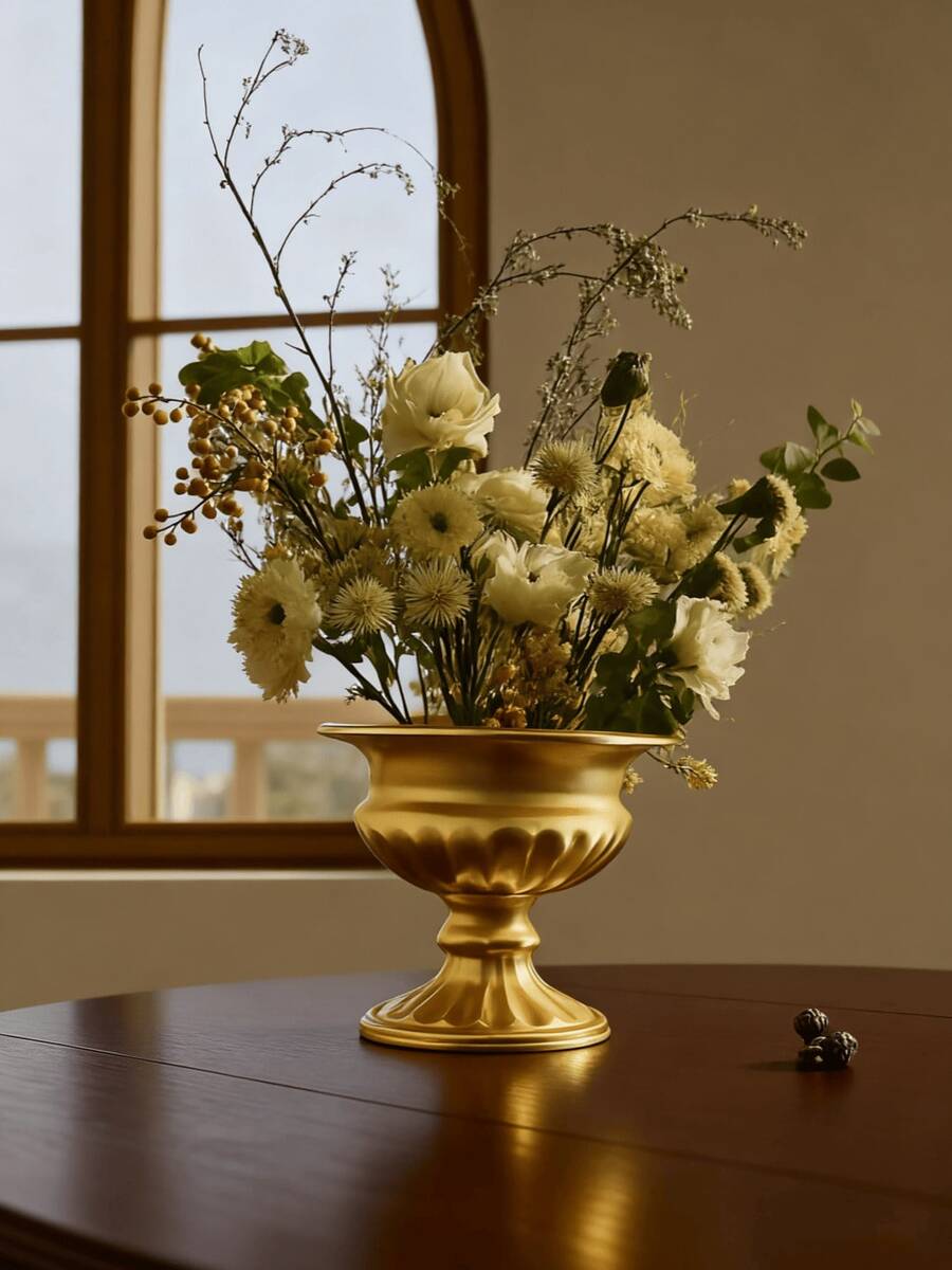 Cirelle 复古高脚花盆,欧式婚礼装饰花瓶,摄影道具,干花插花,高端装饰 - 彩色 - 查看 1