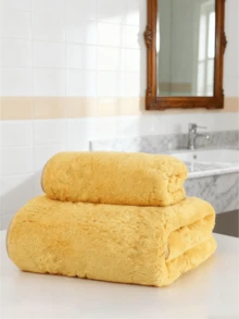 SHEIN 1/2 Stück Korallenfleece Handtuch, weich, saugfähig, schnelltrocknend, nicht ausziehend, romantisches Liebe/Rosen Muster als Paar-Geschenk, ideal zum Haaretrocknen, Gesichtwaschen, Baden, Valentinstag Geschenk, Badezimmer Dekoration Zuhause - Gelb - Übersicht 4