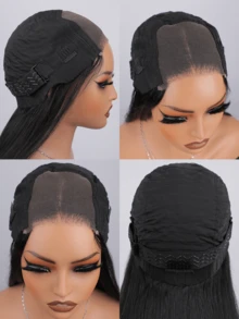 即戴即用，预先拔毛和修剪的蕾丝融合假发，4x4 无胶前假发，100% 真人发，直发，180% 密度，带婴儿发，女士真人发假发，8-14 英寸波波头假发，16-24 英寸无胶闭合假发，即戴即用，自然色，丝滑柔顺，适合日常佩戴，适合初学者，无胶假发，真人发，万圣节妆容假发，角色扮演仙女假发，度假装扮，旅行，节日，舞会，户外角色扮演，校园，学校，海滩，婚礼，露营，节日装扮，夏季 - Natural Black - 查看 10
