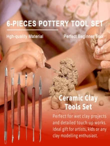 Clay Carving Tools, 6 Pieces Of Stainless Steel Polymer Clay Tools From Both Ends And Wooden Hands Used For Pressing And Carving, Tools And Supplies For Back To School