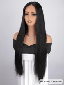 即戴即用，预先拔毛和修剪的蕾丝融合假发，4x4 无胶前假发，100% 真人发，直发，180% 密度，带婴儿发，女士真人发假发，8-14 英寸波波头假发，16-24 英寸无胶闭合假发，即戴即用，自然色，丝滑柔顺，适合日常佩戴，适合初学者，无胶假发，真人发，万圣节妆容假发，角色扮演仙女假发，度假装扮，旅行，节日，舞会，户外角色扮演，校园，学校，海滩，婚礼，露营，节日装扮，夏季 - Natural Black - 查看 2