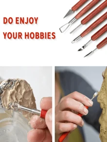 Clay Carving Tools, 6 Pieces Of Stainless Steel Polymer Clay Tools From Both Ends And Wooden Hands Used For Pressing And Carving, Tools And Supplies For Back To School