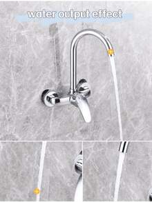 1pc Easy-Install Wall-Mounted Kitchen Faucet - Single Handle, Hot & Cold Water, Rotatable Long Spout For Sink, Bathroom, Laundry Room & Balcony Mop Bucket - (Chrome, Black,Selectable)