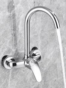 1pc Easy-Install Wall-Mounted Kitchen Faucet - Single Handle, Hot & Cold Water, Rotatable Long Spout For Sink, Bathroom, Laundry Room & Balcony Mop Bucket - (Chrome, Black,Selectable)