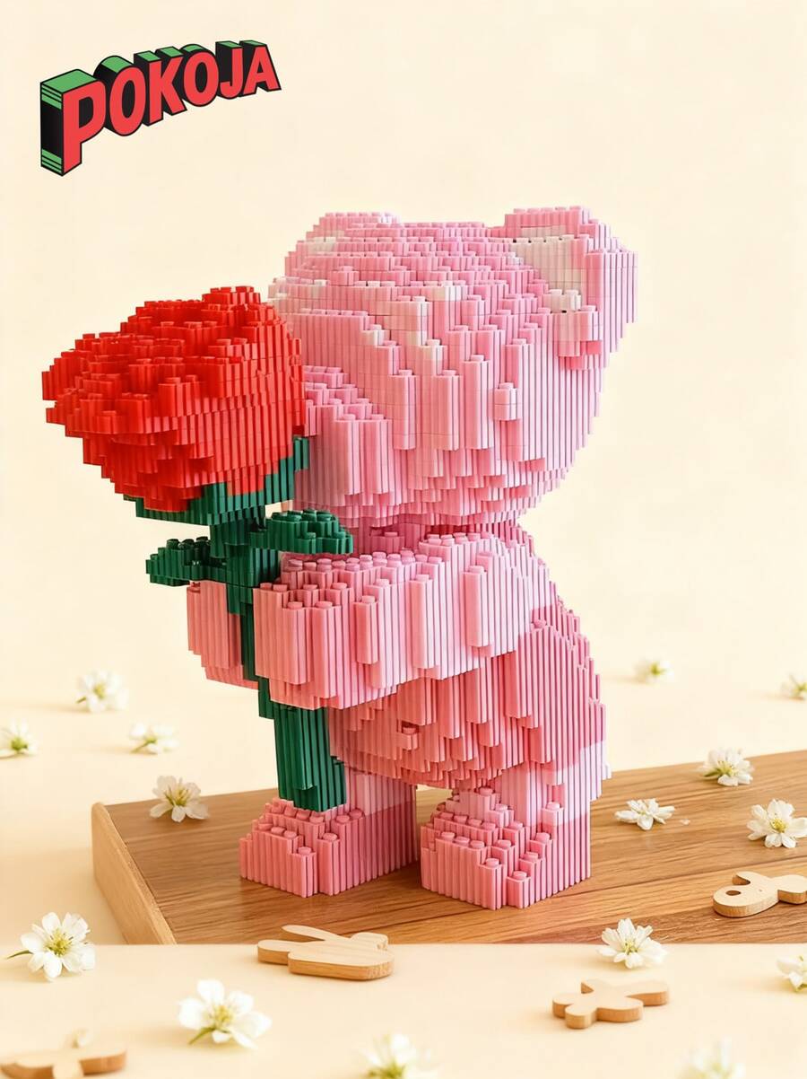 3996pcs Flower Bouquet Bear Building Blocks, Romantic DIY Construction Toy, Collection Model, Home Decor, Birthday Gift, 1 Piece Room Decor