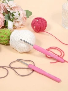 9PCS Stainless Steel Crochet Hook Set Soft Grip Handle Ergonomic Knitting Needles For Amigurumi Yarn Craft DIY Beginners Christmas Holiday Gift Giving Winter Crafting Supplies Crocheting Tools - Pink - View 4