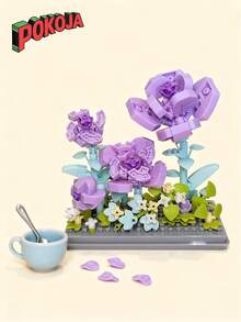 9种类型，1-4英寸创意花朵积木玩具，DIY花朵模型，DIY工艺花束，透明亚克力盒，ABS塑料，花朵积木套装，浪漫风格，形状包括康乃馨、玫瑰、郁金香、风信子、牡丹、向日葵、山茶花、栀子花，可堆叠积木玩具，玩具，礼物，