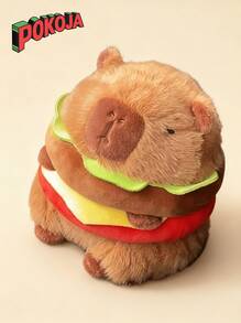 Cute Capybara Hamburger Plush Toy - Soft Polyester Home Decor Doll With Vibrant Burger Design, Brown & White Capybara In A Hamburger Outfit, Perfect For Rooms Or As A Unique Gift, Dollhouse Accessory | Playful Design | Durable Fabric, Capybara Decor