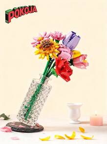 1 件微型积木人造花束 DIY 独特家居装饰，植物系列，适合女朋友礼物、母亲节礼物、生日礼物、时尚玩具房间装饰 - 多色 - 查看 1