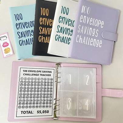 A5 100 Days Envelope Saving Challenge,100 Pockets Letter Binder Refills,Cash Budget PU Notebook Set,Back To School Essentials,Creative Gift For Thanksgiving, Christmas, Birthday Halloween Decoration Back To School,Back To School,School Supplies