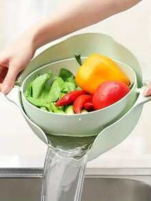 SHEIN A Double-Layer Fruit And Vegetable Washing Basin For Household Kitchen, A Rotatable Filter Basket For Washing Vegetables, A Draining Basket For Draining Water Without Dropping, And A Household Fruit Plate For Living Room - Multicolor - View 12