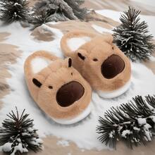 Adorables zapatillas de felpa para niños con diseño de capibara. Calzado de interior cálido y cómodo para otoño e invierno. Zapatillas suaves y mullidas para los  pequeños. - Camel - Ver 5