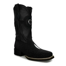 Men High-Top Leather Riding Boots - Black - View 2