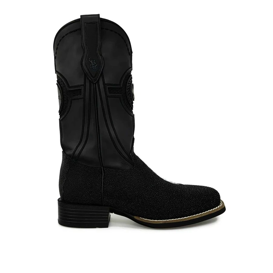 Men High-Top Leather Riding Boots - Black - View 1