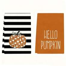 2 buc Prosoape de Halloween pentru Ziua Recunoștinței de Toamnă - Poliester super moale, Foarte absorbante, Prosoape decorative pentru bucătărie și baie, Prosoape cu desene animate de dovleac, dungi, cu imprimeu de litere