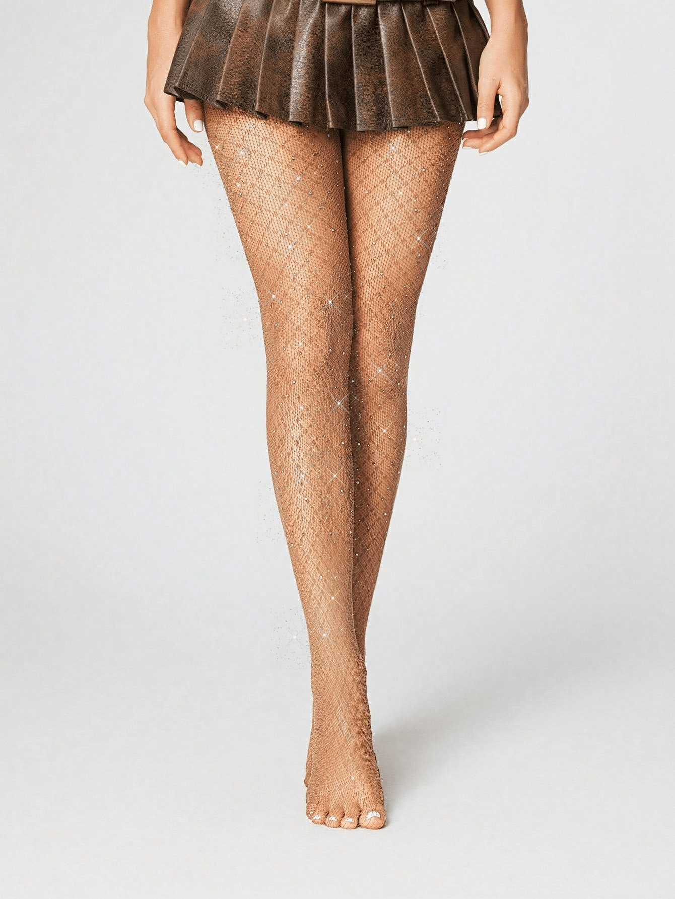 Goth 1pair Women's Coffee Color Small Rhinestone  Net Fishnet Stockings, All Seasons