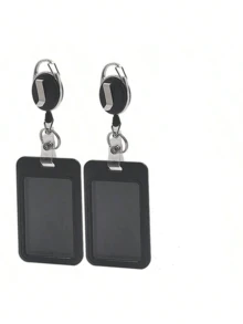 1pc Hard Black Vertical Plastic Card Holder With Retractable Badge Reel Clip For Office/School Id, Credit Card, Key Card, Driver License And Access Pass Protection Back To School - Black - View 11