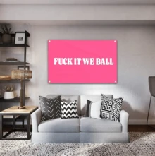 1 件粉色 F-Uck It We Ball 旗帜 3x5 英尺趣味男人洞穴墙适用于青少年女孩室内室外卧室和大学宿舍墙壁装饰挂毯礼物 - 彩色 - 查看 2