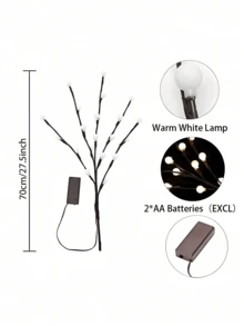 1 件 20LED 暖白色球形树枝灯、花瓶装饰灯、节日装饰、派对景观灯、LED 树枝灯、适用于卧室桌面、塑料人造树枝、电池供电（不包括 2 节 AA 电池）、适用于婚礼、订婚、情人节四季室内装饰、四季室内装饰人造树枝、桌面装饰 - 多色 - 查看 12