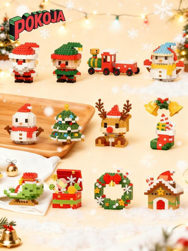Compatible con bloques de construcción de partículas pequeñas, serie de bloques de construcción navideños, bloques de panda, bloques de animales, Papá Noel, muñeco de nieve navideño, árbol de Navidad, reno navideño, oso de manzana navideño, pingüino navideño, duende, trineo navideño