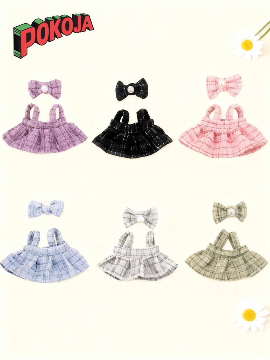 POKOJA LAND [Chỉ quần áo búp bê] Phụ kiện thế hệ thứ 1 & 2 cho trang phục - Váy yếm đen có nơ trang trí, quần áo thay thế cho búp bê - Nhiều màu - Xem 1