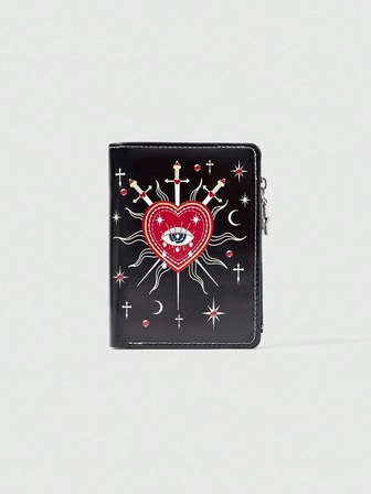 Gothischer Stil Geldbörse, Punk Mädchen Liebe Auge Edelstein Kristall Träne, Stern, Sonne, Schwert kreatives Design Pentagramm Reißverschluss Münzbörse, lässige Mode Kartenetui