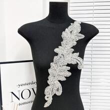 1件手工仿珍珠婚纱缝制珠饰蕾丝贴片闪亮黄色缝制亮片水晶珠饰紧身配饰DIY装饰礼服 - 黑色 - 查看 8