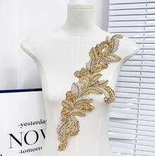 1件手工仿珍珠婚纱缝制珠饰蕾丝贴片闪亮黄色缝制亮片水晶珠饰紧身配饰DIY装饰礼服 - 黑色 - 查看 11