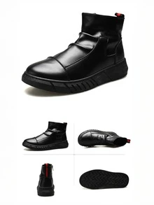 Botas de estilo británico botas negras cortas botas altas zapatos masculinos moda botas ligeras,Botines de hombre antideslizantes y amortiguadores de otoño,Botas de montar de caña alta para hombre,Botas De Trabajo Multifuncional,High-top botas antideslizantes resistente al desgaste, cómodo casual transpirable suela gruesa botas de los hombres, de interior y al aire libre cuatro estaciones se puede usar Botas de hombre - Negro - Ver 9