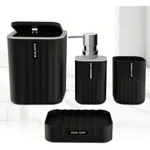 Juego de accesorios de baño de 4 piezas, incluye papelera de escritorio, dispensador de jabón, soporte para cepillo de dientes y vaso para cepillo de dientes para decorar el mostrador y como regalo de inauguración de casa, multicolor - Multicolor - Ver 1