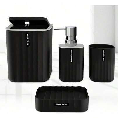 浴室配件套装 4 件套浴室套装包括桌面垃圾桶、皂液器、牙刷架、牙刷杯，用于装饰台面和乔迁礼物，多色
